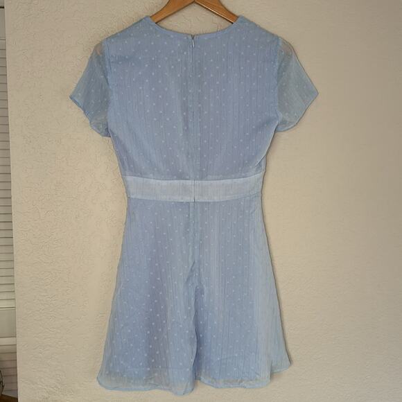 Revolve Superdown Bree Mini Dress Sky Blue Chiffon Metallic Swiss Dot Shower - Picture 6 of 6